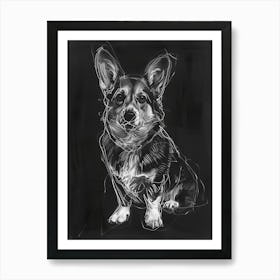 Corgi Dog Charcoal Line 3 Art Print