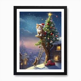 Cats at the Christmas Tree Art Print