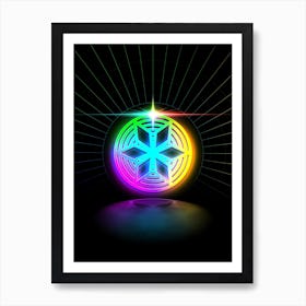 Neon Geometric Glyph in Candy Blue and Pink with Rainbow Sparkle on Black n.0402 Art Print