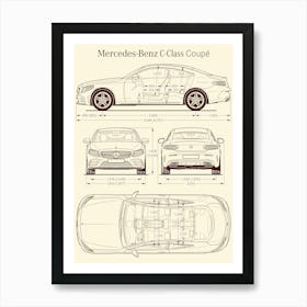 Mercedes Benz C Class Coupe 2020 car blueprint Art Print