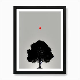 Tree Silhouette with a Symbolic Red Drop Art Print