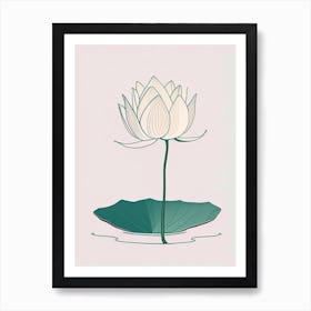 Blooming Lotus Flower In Lake Minimal Line Drawing 3 Art Print