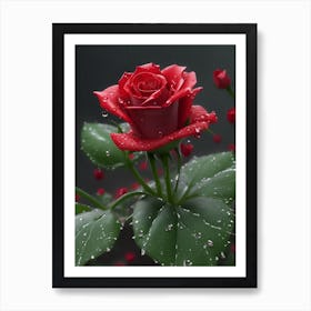 Red Roses At Rainy With Water Droplets Vertical Composition 24 Art Print