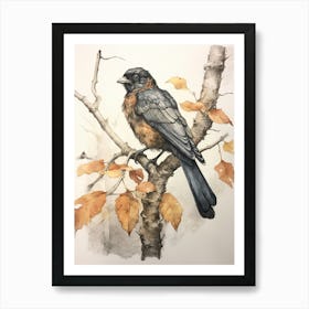 Storybook Animal Watercolour Raven 1 Art Print