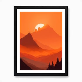 Misty Mountains Vertical Composition In Orange Tone 118 Art Print