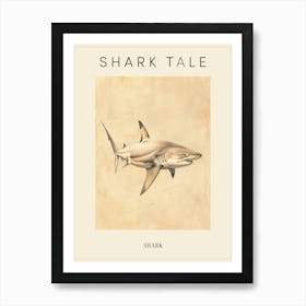 Vintage Shark Pencil Illustration Beige 3 Poster Art Print