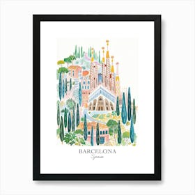 Barcelona Spain Gouache Travel Illustration Art Print