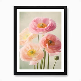 Ranunculus Flowers Acrylic Painting In Pastel Colours 4 Art Print