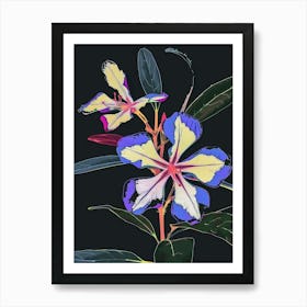 Neon Flowers On Black Periwinkle 1 Art Print