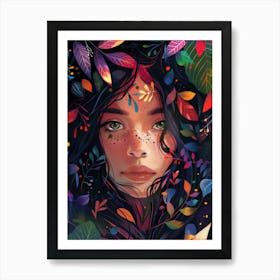 Girl With Leaves 2 Art Print