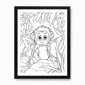 Line Art Jungle Animal Monkey 1 Art Print