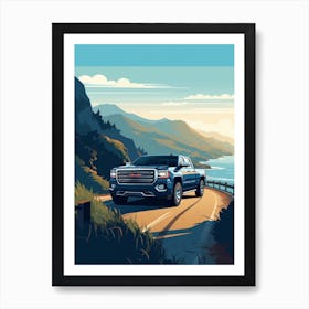 A Gmc Sierra In The Pacific Coast Highway Car Illustration 4 Art Print