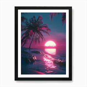 Synthwave Sunset At The Beach 6 Art Print