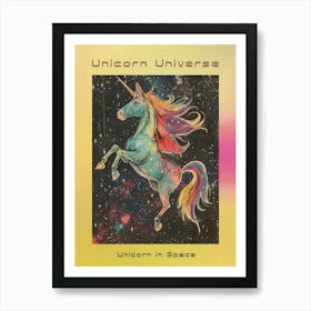 Unicorn In Space Retro Illustration Poster Art Print