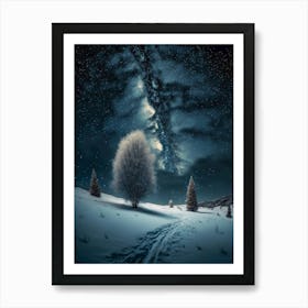 Snowy Night Sky Art Print