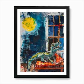 Dinosaur Graffiti Style Brushstroke In Bed Art Print