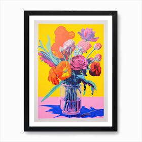 Colourful Flower Still Life In Risograph Style 2 Art Print