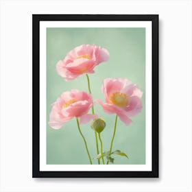 Pink Roses Flowers Acrylic Painting In Pastel Colours 11 Art Print