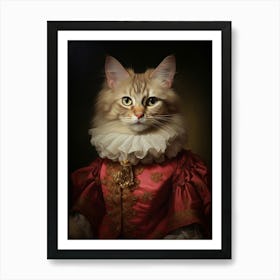 Cat In Red Medieval Clothing 2 Art Print
