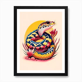 Western Diamondback Rattlesnake Tattoo Style Art Print