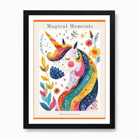 Colourful Unicorn Folky Floral Fauvism Inspired 2 Poster Art Print