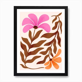 Pink and Orange Flowers Matisse Style Art Print