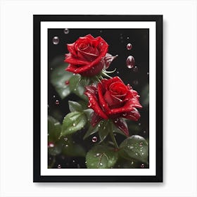 Red Roses At Rainy With Water Droplets Vertical Composition 20 Art Print