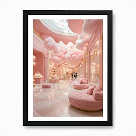 Candy Inspired Pink And Fluffy Cloud Mall Halls Adorned With Gold Accents Cloud Shapes Forming Ben Art Print