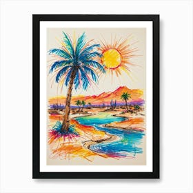 Palm Trees In The Desert with lines Art Print