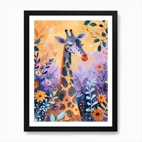 Cute Illustration Of A Giraffe In The Plants 4 Art Print