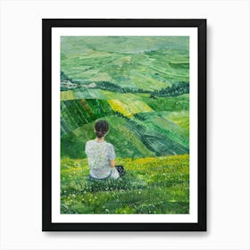 Woman In A Green Field Art Print