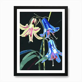 Neon Flowers On Black Bluebell 2 Art Print