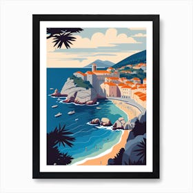 Dubrovnik, Croatia - Retro Landscape Beach and Coastal Theme Travel Poster Art Print