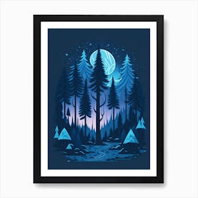 A Fantasy Forest At Night In Blue Theme 22 Art Print