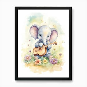 Elephant Painting Playing An Instrument Watercolour 3 Art Print