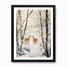 Winter Watercolour Mountain Lion 1 Art Print