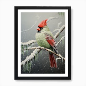 Ohara Koson Inspired Bird Painting Cardinal 3 Art Print