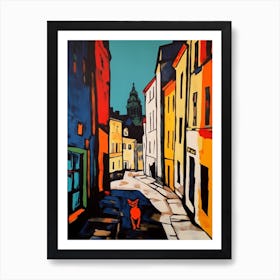 Painting Of A Vienna With A Cat In The Style Of Of Pop Art 4 Art Print