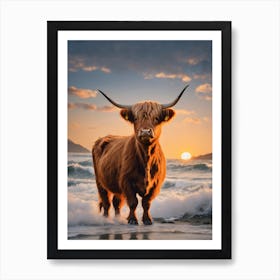 Highland Cow At Sunset Art Print