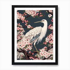 Cherry Blossom And Cranes 3 Vintage Japanese Botanical Art Print