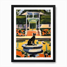 Painting Of A Cat In Versailles Gardens, France In The Style Of Matisse 01 Art Print