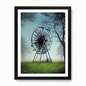 Water Wheel In The Fog Art Print