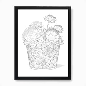 Container Of Peonies In Garden 3 Drawing Art Print