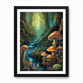Neon Mushrooms In A Magical Forest (29) Art Print