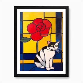 Camellia With A Cat 3 De Stijl Style Mondrian Art Print