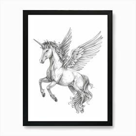 Black & White Unicorn Pegasus Art Print