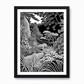 Chanticleer Garden, Usa Linocut Black And White Vintage Art Print