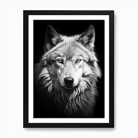 Tundra Wolf Portrait Black And White 1 Art Print