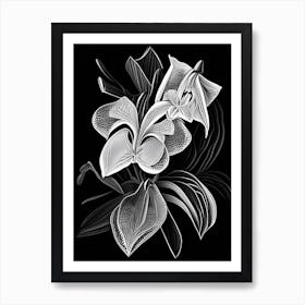 Orchid Leaf Linocut 2 Art Print