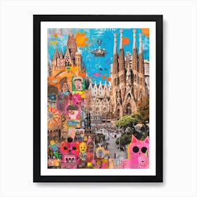 Barcelona   Retro Collage Style 4 Art Print